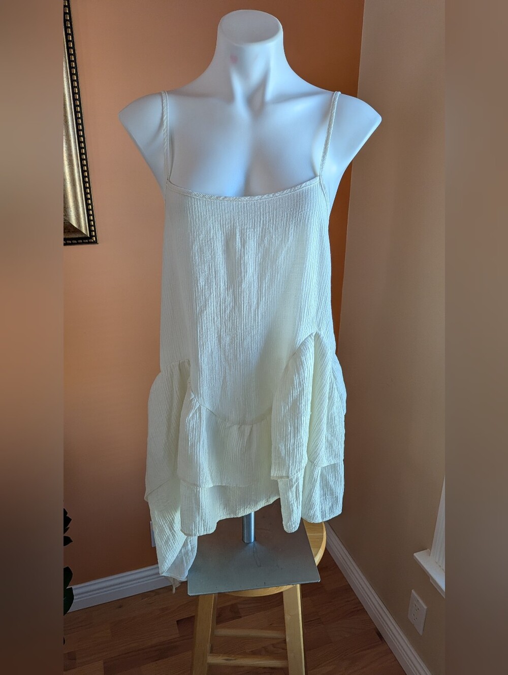Lightweight Cream Ruffled Slip Dress M